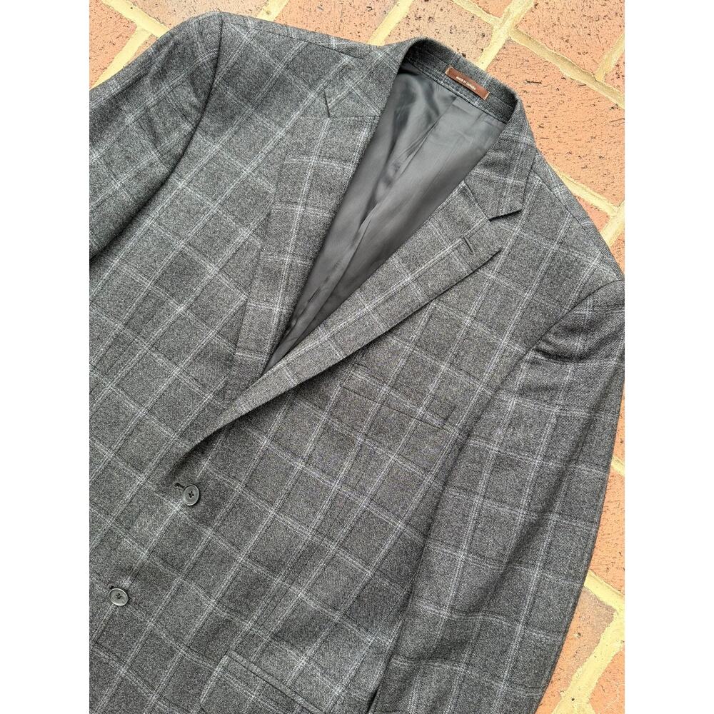 Peter Millar Sport Coat Mens 44T‎ Gray Wool Check Two Button Blazer Business